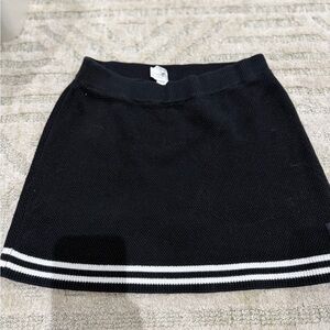 Black Knit Mini Skirt with White Stripe Trim